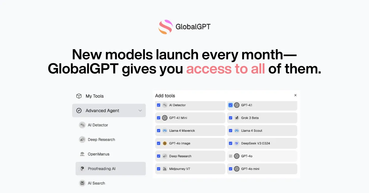 GlobalGPT – แพลตฟอร์ม AI ครบวงจร รวม 100+ โมเดลชั้นนำ (GPT-5, Claude 4, Midjourney, Veo 3 และอีกมากมาย) 1 เดือน - Image 7